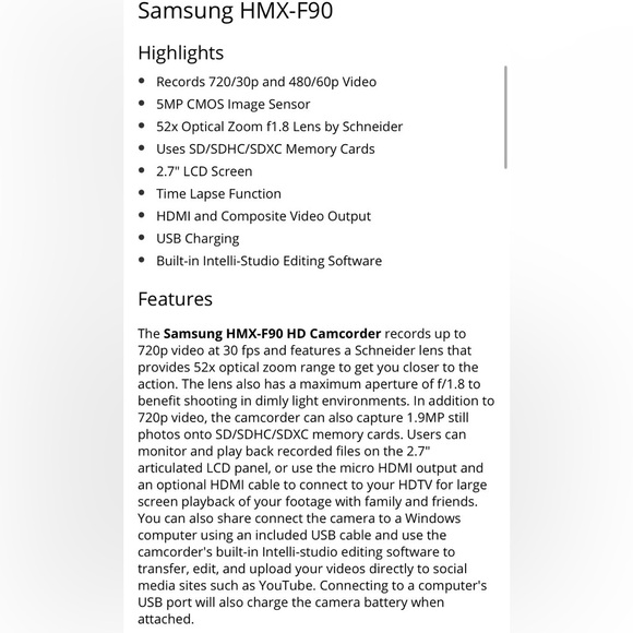 Samsung HMX-F90 HD Camcorder - Picture 14 of 16